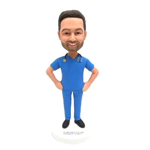 Doctor Custom Bobble-Heads Figurine.Surgeon Customized Doll.Dentist Bobble Head.Nurse Bobblehead Figures Handmade Personalized Sculpture (Doctor 4)
