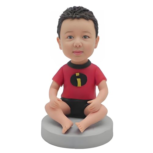 Custom Baby Boy Bobblehead. Red Costume. Collectible Figurine on Gray Stand. Handmade Kid Statue. Personalized Gift Child Sculpture Based on Your Photo