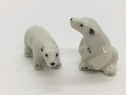 WitnyStore 1 Long Couple Polar Bear Figurines - Collectible Animal Art - Miniature Hand Made and Painted Ceramic Porcelain Clay Pottery Earthenware Ursine Table Decor Gift and Souvenir