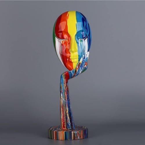 Simple Creative Colorful Women Face Art Statue Thinker Lady Sculpture Abstract Characters Crafts Ornaments Home Office Bedroom Living Room Study Room Studio Decorations (Large 15.3x4.9x4.9in)