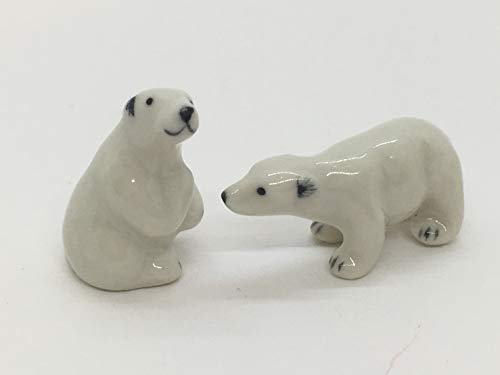 WitnyStore 1 Long Couple Polar Bear Figurines - Collectible Animal Art - Miniature Hand Made and Painted Ceramic Porcelain Clay Pottery Earthenware Ursine Table Decor Gift and Souvenir