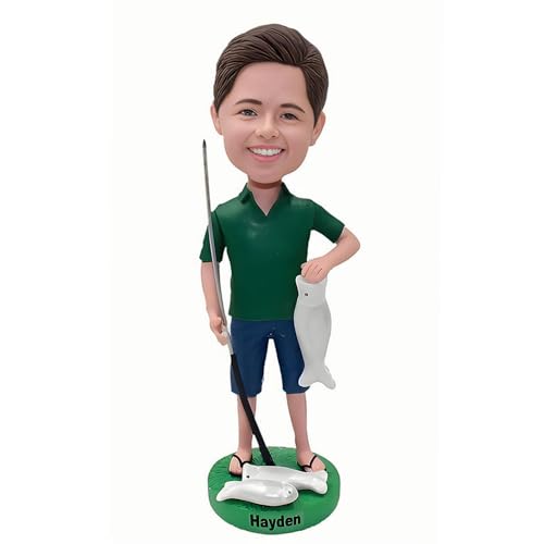 Custom Bobble-Heads Figurine Customized Doll. Fishing Boy Bobblehead. Bobble Head Figures Handmade Personalized Sculpture