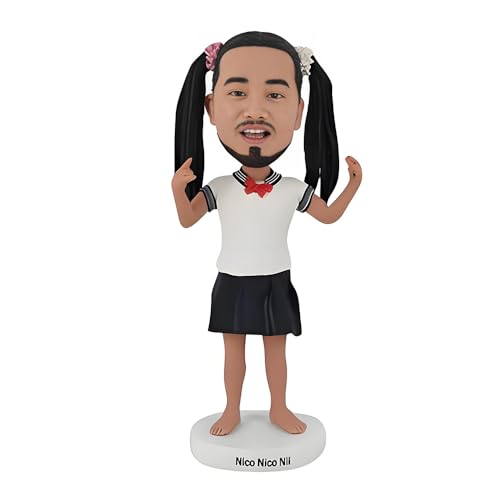 Custom Bobblehead Figurine.Smiling Person with Dreadlocks and School Uniform.Customized Funny Man Statue Sculpture for Friends Birthday