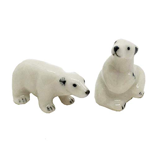 WitnyStore 1 Long Couple Polar Bear Figurines - Collectible Animal Art - Miniature Hand Made and Painted Ceramic Porcelain Clay Pottery Earthenware Ursine Table Decor Gift and Souvenir