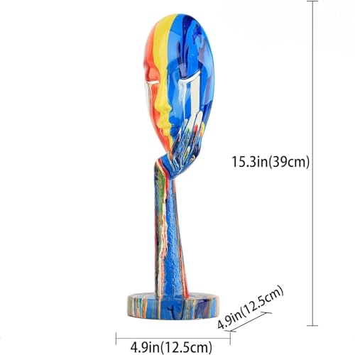 Simple Creative Colorful Women Face Art Statue Thinker Lady Sculpture Abstract Characters Crafts Ornaments Home Office Bedroom Living Room Study Room Studio Decorations (Large 15.3x4.9x4.9in)