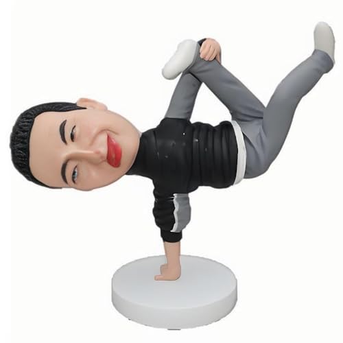 Street Dance Man in Black Custom Bobble Head.Handmade Bobble-Heads Figurine Customized Doll.Personalized Bobblehead Sculpture