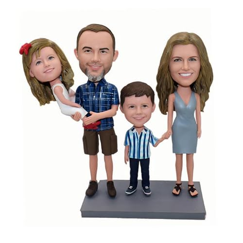 Custom Family Portrait Bobblehead. 4 Person Figurine Set. Personalized Desktop Decoration. Handmade Sculpture Based on Your Photo