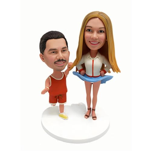 Custom Bobblehead Figurines. Couple in Summer Outfits.Full Body Handmade Customized Bobble Head Doll Sculpture Statue. 2 Person. High Similarity