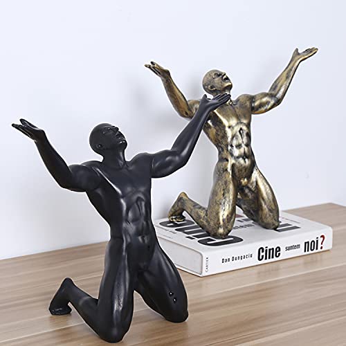 Resin Retro Sculptures Statue Ornaments Bookshelf Desktop Shouting Character Decoration Collectible Figurines Home Office (Black)