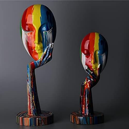 Simple Creative Colorful Women Face Art Statue Thinker Lady Sculpture Abstract Characters Crafts Ornaments Home Office Bedroom Living Room Study Room Studio Decorations (Large 15.3x4.9x4.9in)