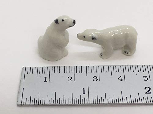 WitnyStore 1 Long Couple Polar Bear Figurines - Collectible Animal Art - Miniature Hand Made and Painted Ceramic Porcelain Clay Pottery Earthenware Ursine Table Decor Gift and Souvenir