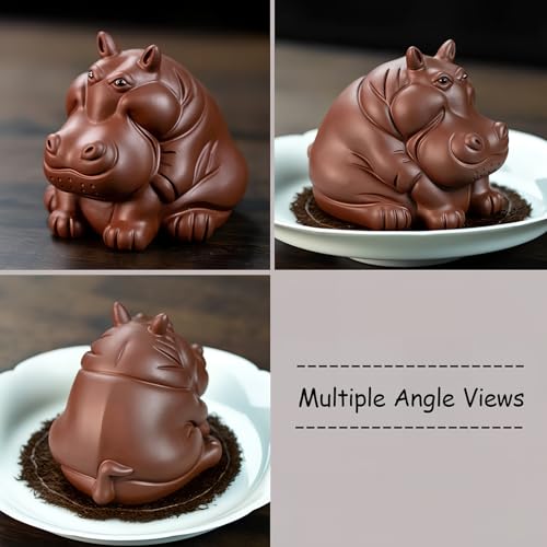 Hippo Figurine Tea Pet. Handmade Clay Sculpture for Tea Ceremony. Mini Desk Pet and Office Decor for Men. Collectible Zen Gift for Tea Lovers. 2.6 Inch