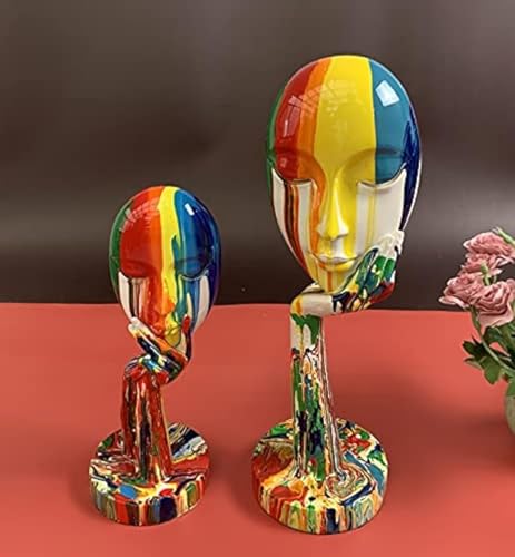 Simple Creative Colorful Women Face Art Statue Thinker Lady Sculpture Abstract Characters Crafts Ornaments Home Office Bedroom Living Room Study Room Studio Decorations (Large 15.3x4.9x4.9in)