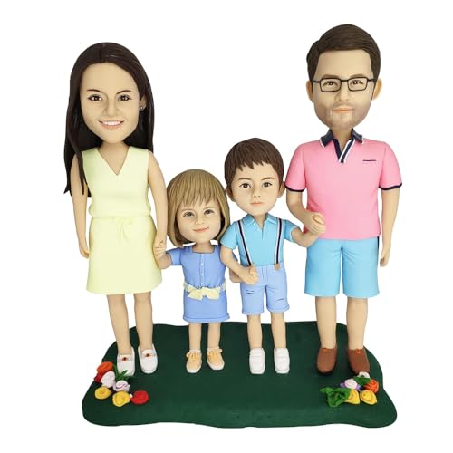 Custom Bobble-Heads Figurine Customized Doll. Four Person Bobble Head.Handmade Personalized Sculpture for Family