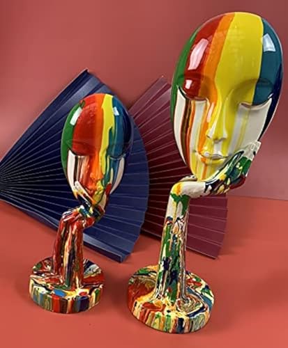 Simple Creative Colorful Women Face Art Statue Thinker Lady Sculpture Abstract Characters Crafts Ornaments Home Office Bedroom Living Room Study Room Studio Decorations (Large 15.3x4.9x4.9in)