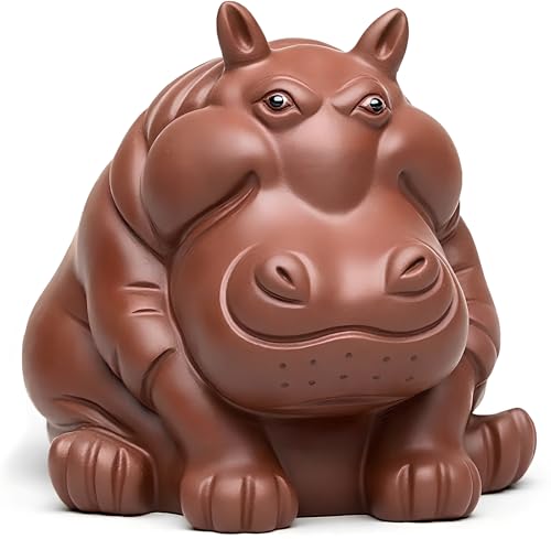 Hippo Figurine Tea Pet. Handmade Clay Sculpture for Tea Ceremony. Mini Desk Pet and Office Decor for Men. Collectible Zen Gift for Tea Lovers. 2.6 Inch
