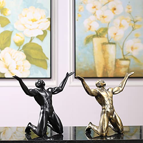 Resin Retro Sculptures Statue Ornaments Bookshelf Desktop Shouting Character Decoration Collectible Figurines Home Office (Black)