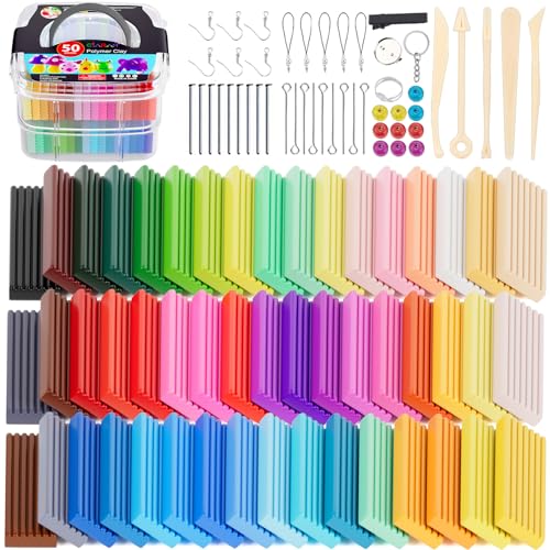 CiaraQ Polymer Clay Starter Kit. 50 Colors Oven Bake Modeling Clay Set with Sculpting Tools. Safe & Non-Toxic. Great for Kids. Beginners. Artists.