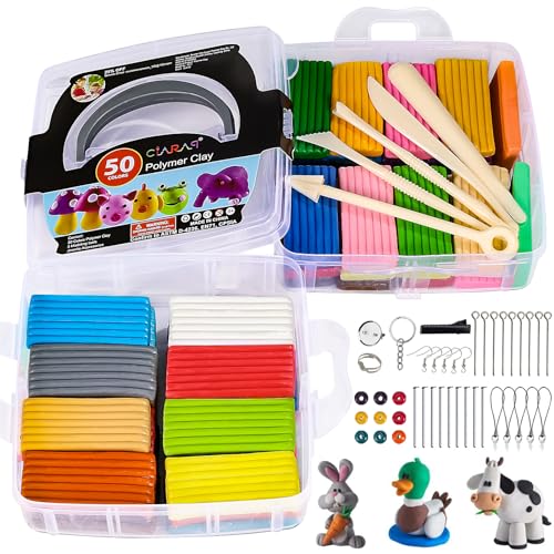 CiaraQ Polymer Clay Starter Kit. 50 Colors Oven Bake Modeling Clay Set with Sculpting Tools. Safe & Non-Toxic. Great for Kids. Beginners. Artists.