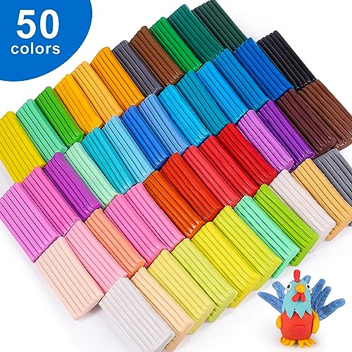 CiaraQ Polymer Clay Starter Kit. 50 Colors Oven Bake Modeling Clay Set with Sculpting Tools. Safe & Non-Toxic. Great for Kids. Beginners. Artists.